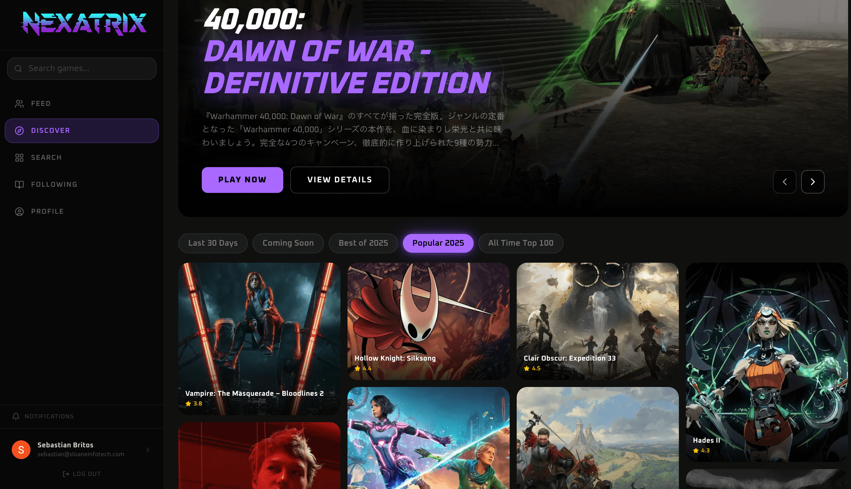 Game discovery on Nexatrix