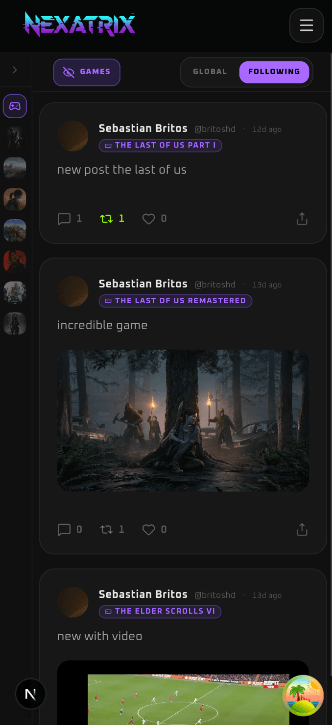 Nexatrix feed on mobile